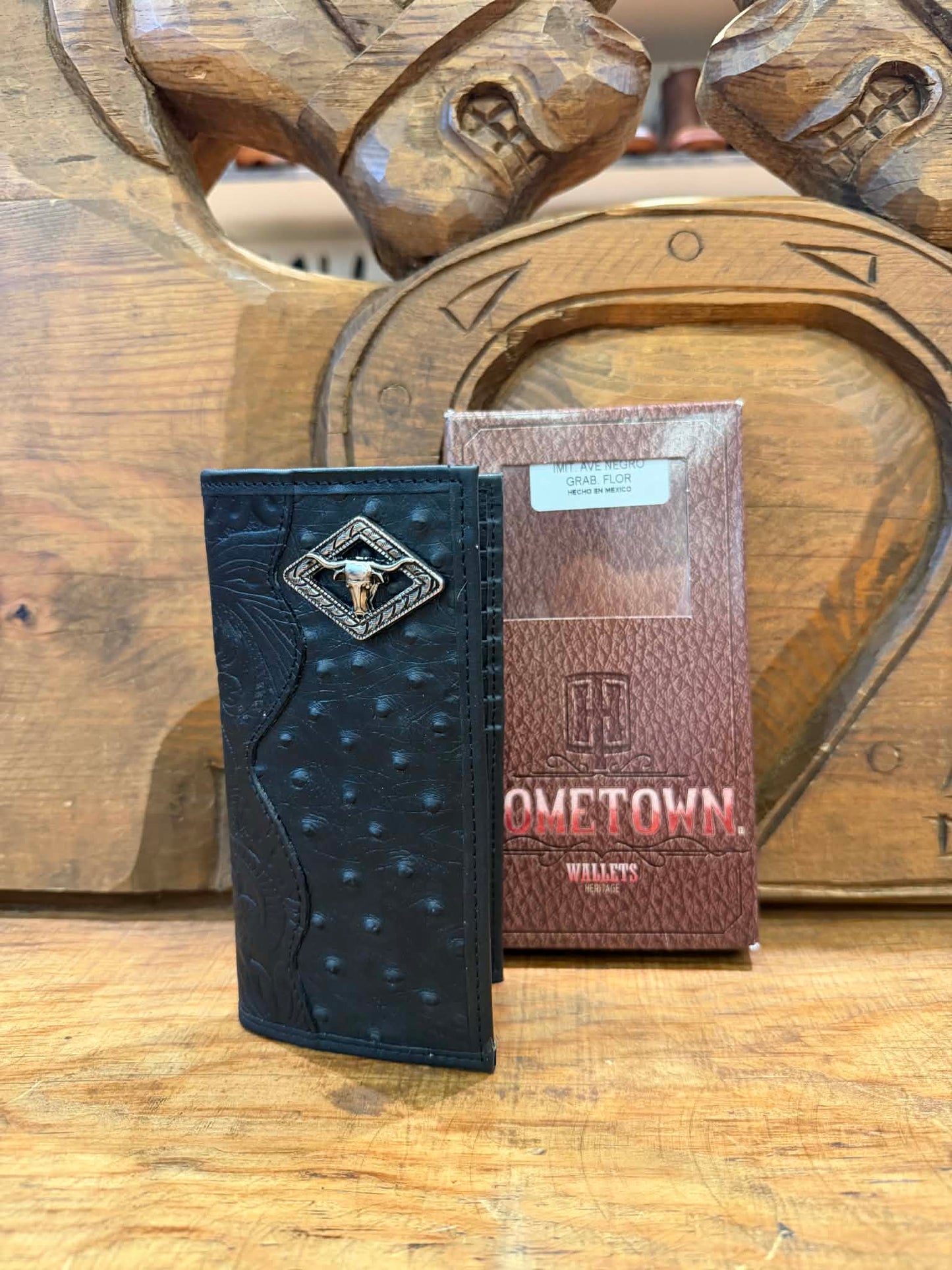 Hometown black ostrich wallet