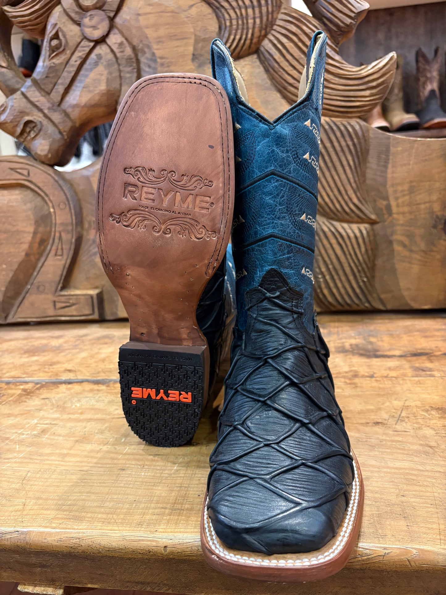 Reyme Boot: Black Fish Print Square Toe Boot