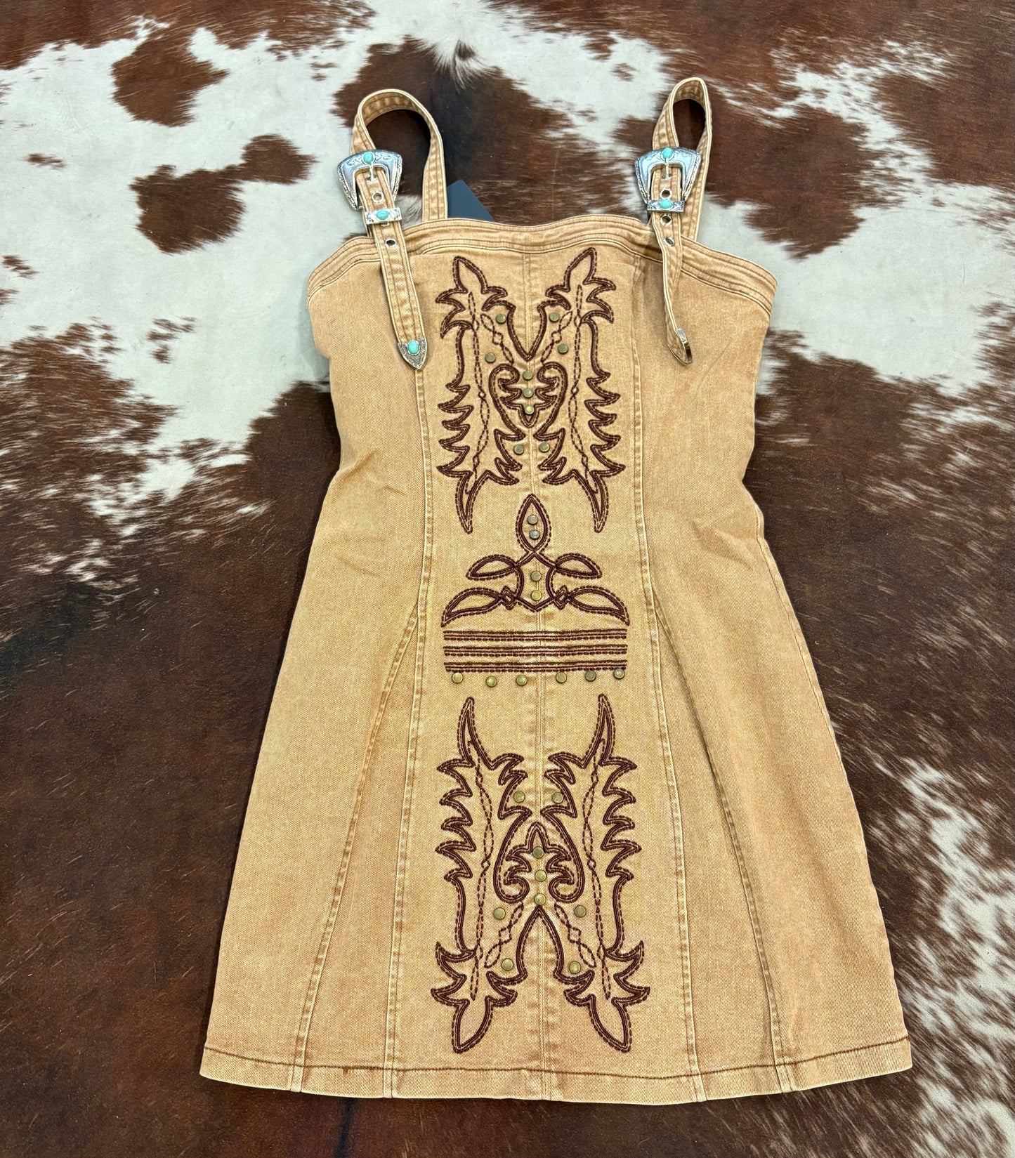 Women's Western Boot stitching pattern Buckle Demin Dress