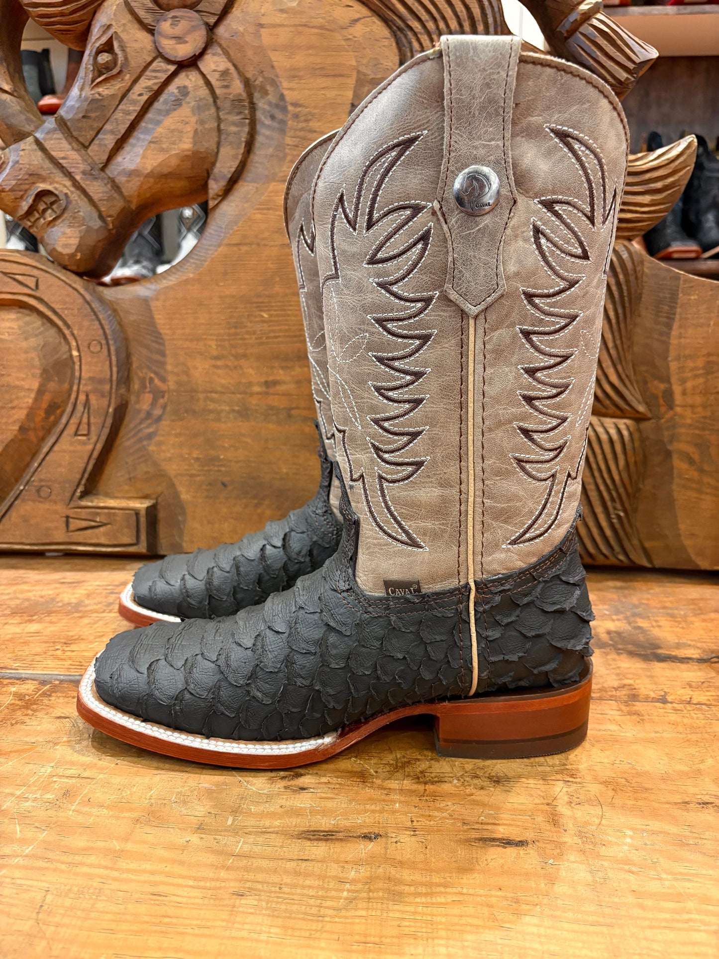 Caval Boot: Brown Python Barza Cafe Square Toe Boot