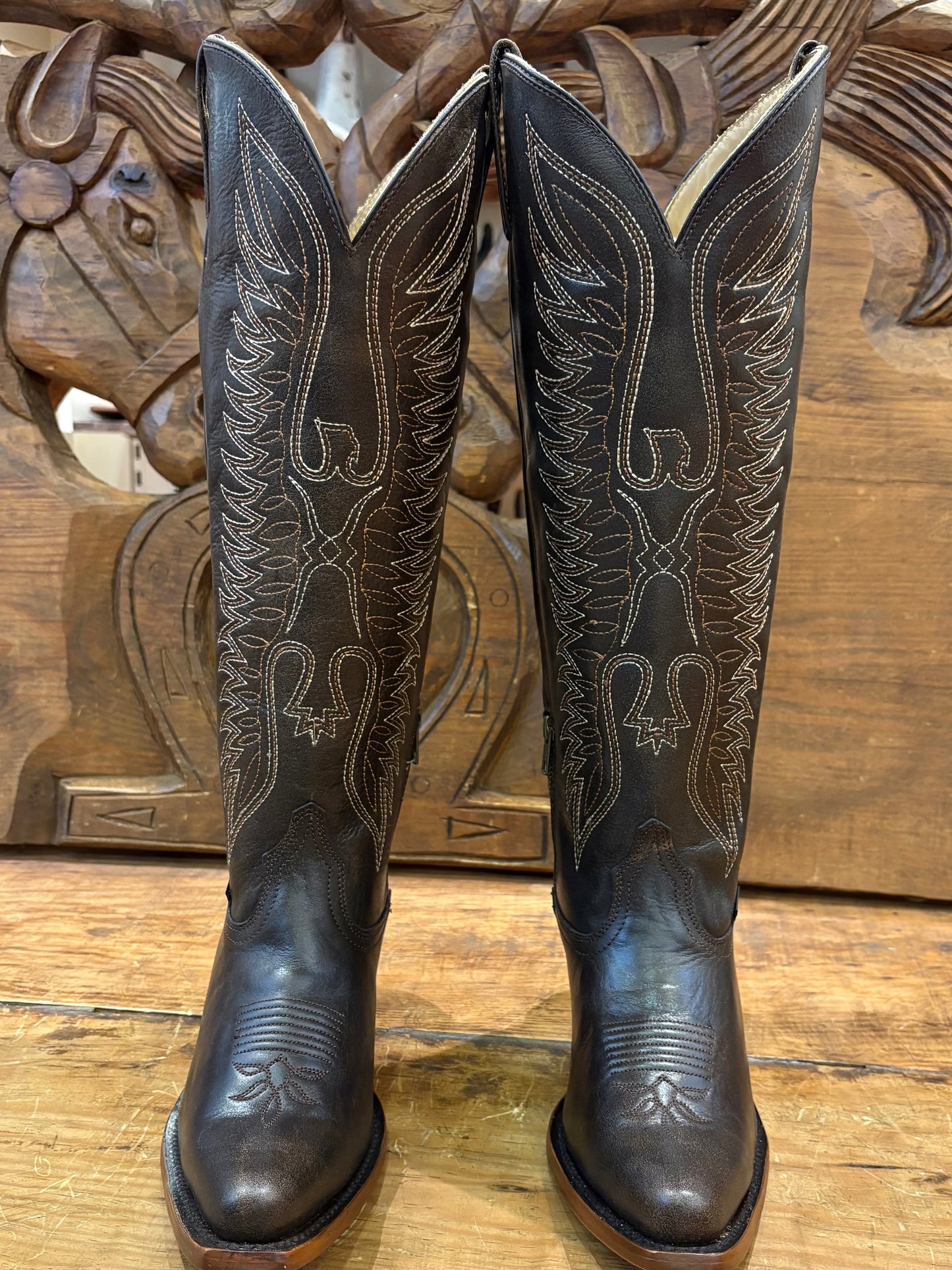 Reyme Boot: Brown Leather knee high boots