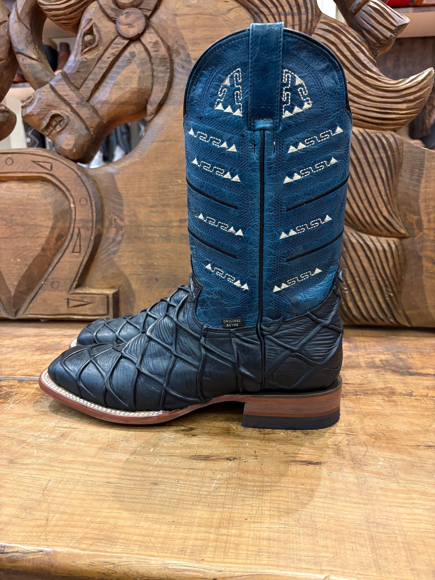 Reyme Boot: Black Fish Print Square Toe Boot