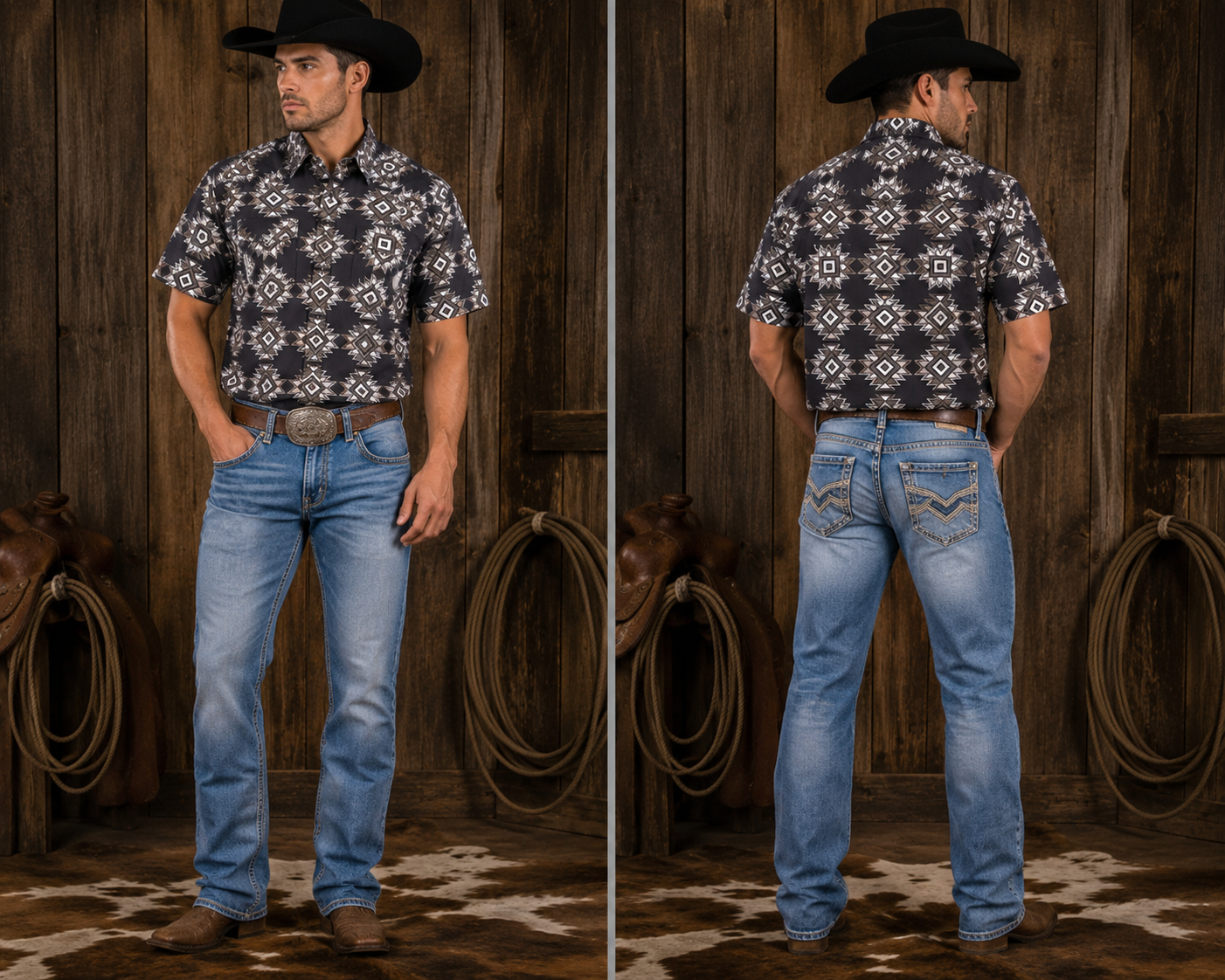 Mens Short Sleeve Aztec Pearl Snap Shirt Purple