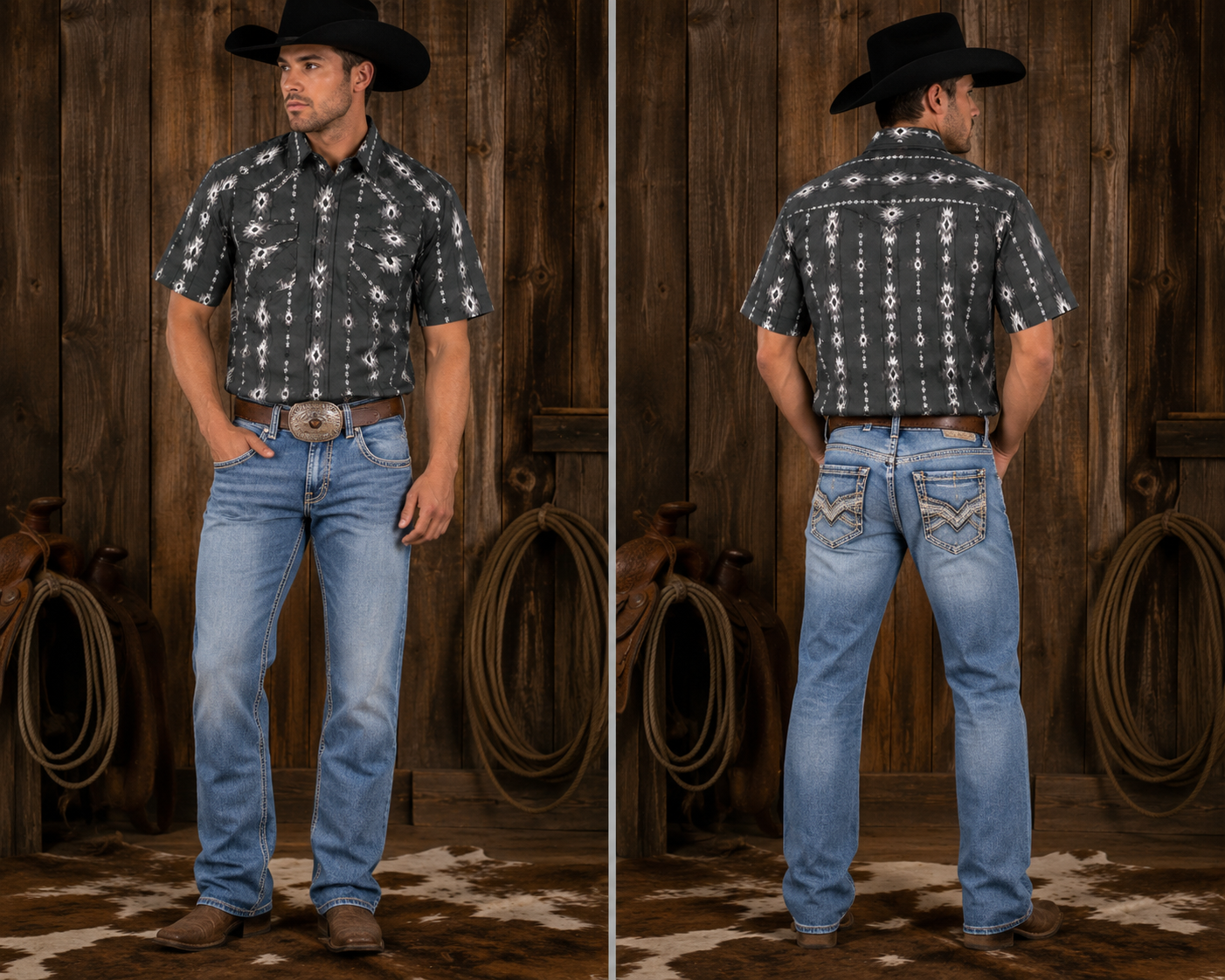 Mens Short Sleeve Aztec Pearl Snap Shirt