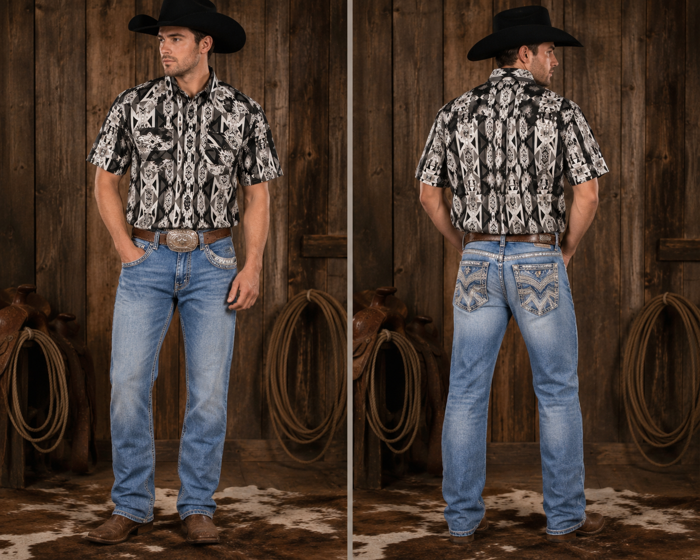 Mens Short Sleeve Aztec Pearl Snap Shirt