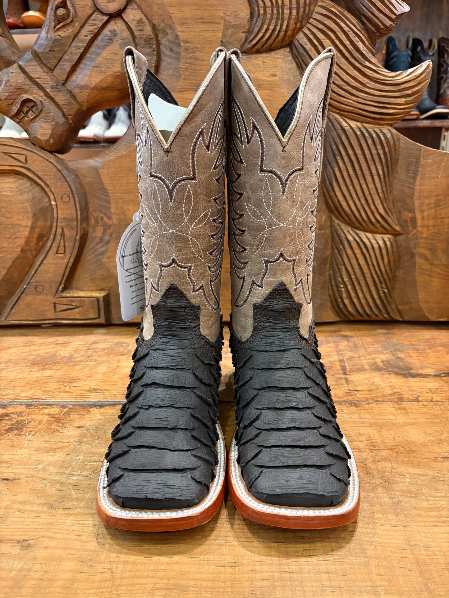 Caval Boot: Brown Python Barza Cafe Square Toe Boot
