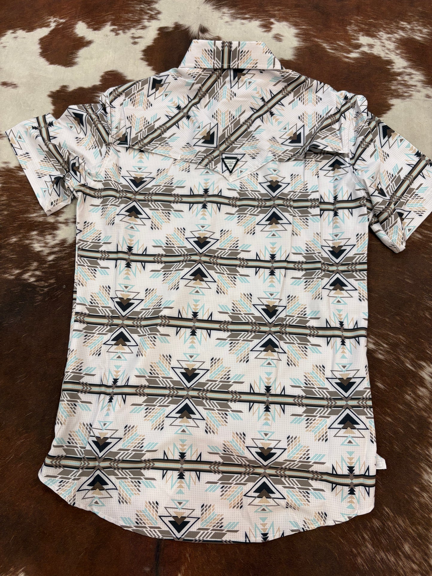 Men’s Beige and Blue  Aztec Print Breathable Collar Shirt