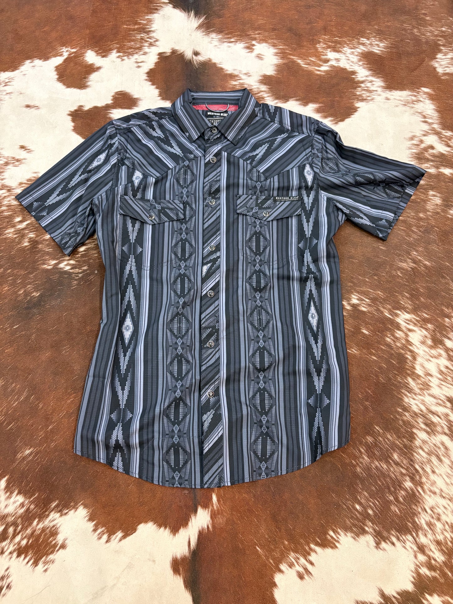 Men’S Black and Gray Aztec Print Breathable Collar Shirt