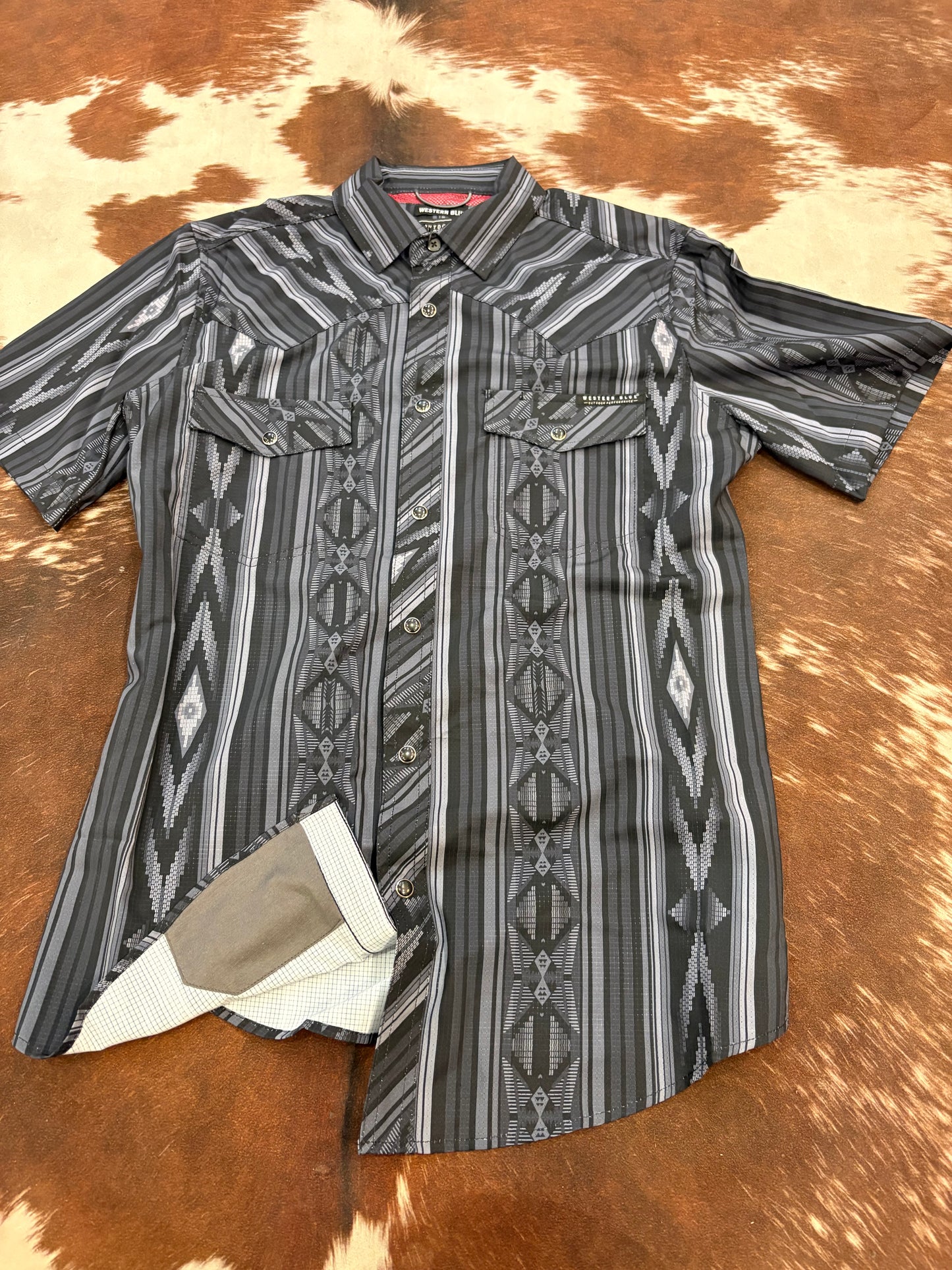 Men’S Black and Gray Aztec Print Breathable Collar Shirt