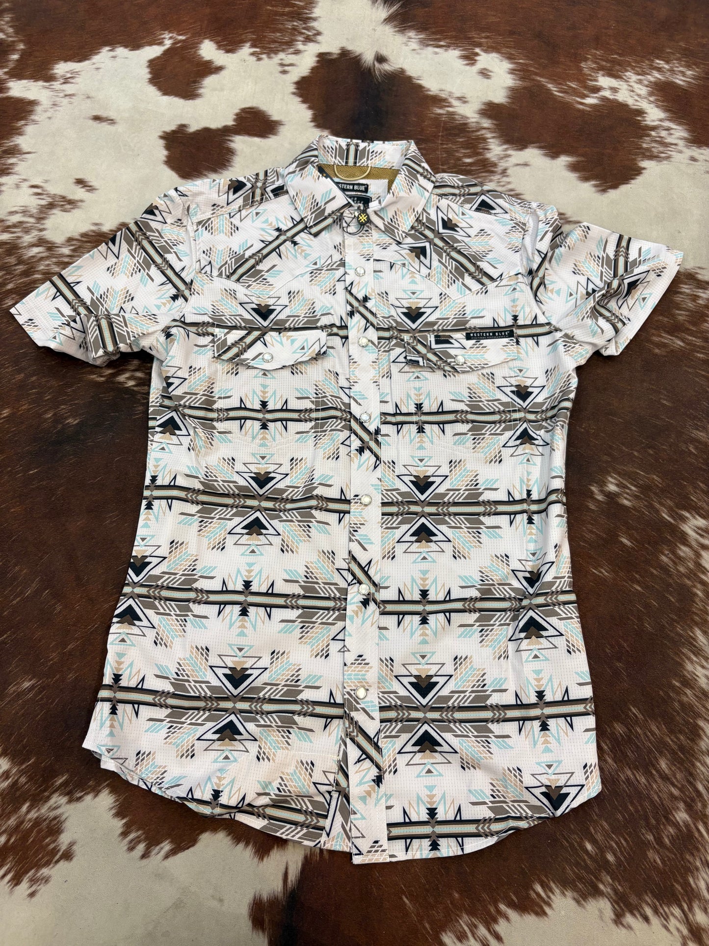 Men’s Beige and Blue  Aztec Print Breathable Collar Shirt