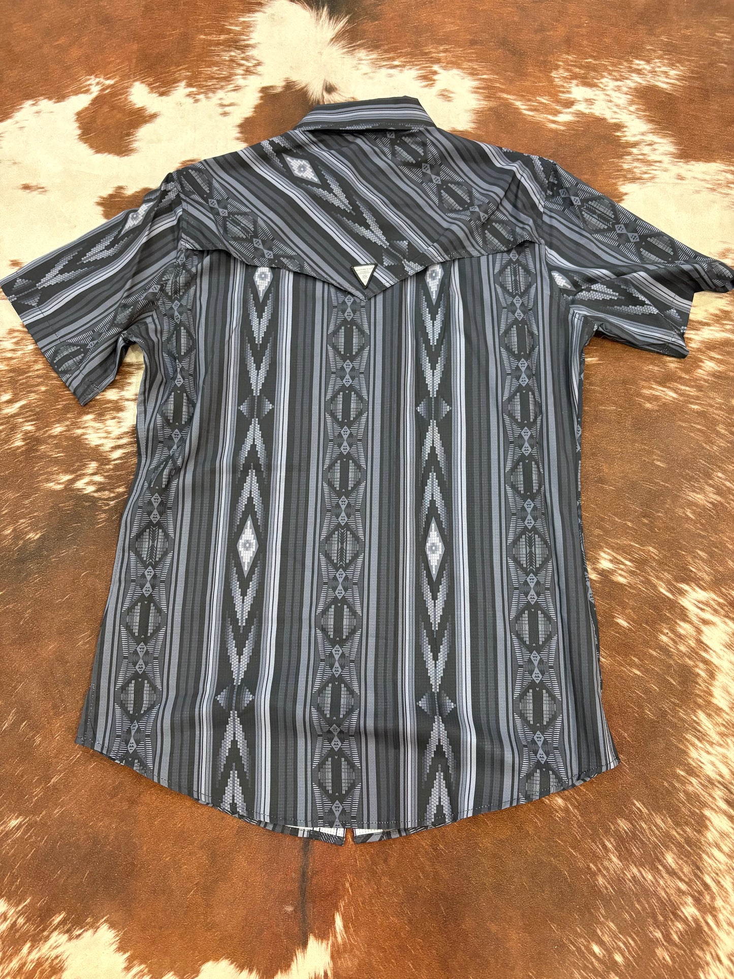 Men’S Black and Gray Aztec Print Breathable Collar Shirt