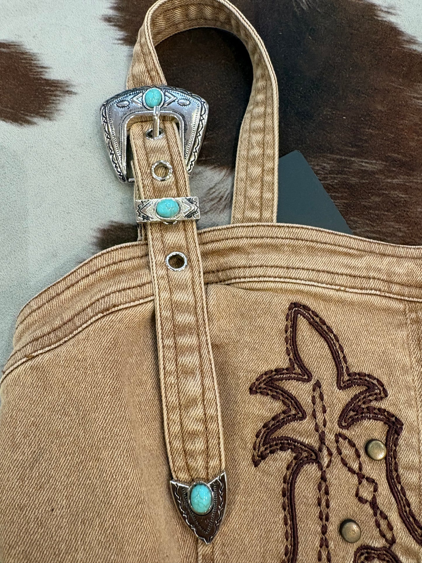 Women's Western Boot stitching pattern Buckle Demin Dress