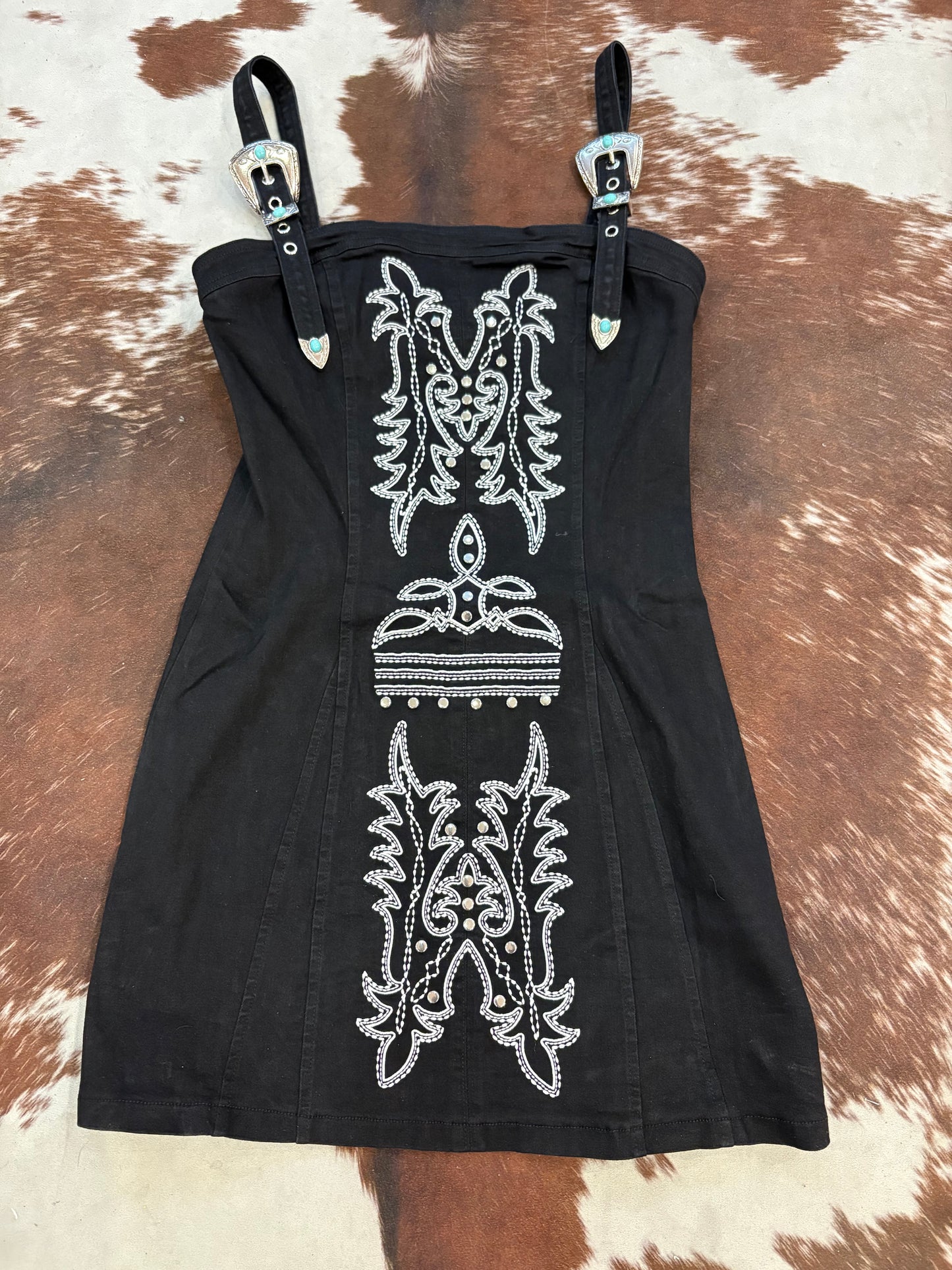 Women's Western Boot stitching pattern Buckle Demin Dress