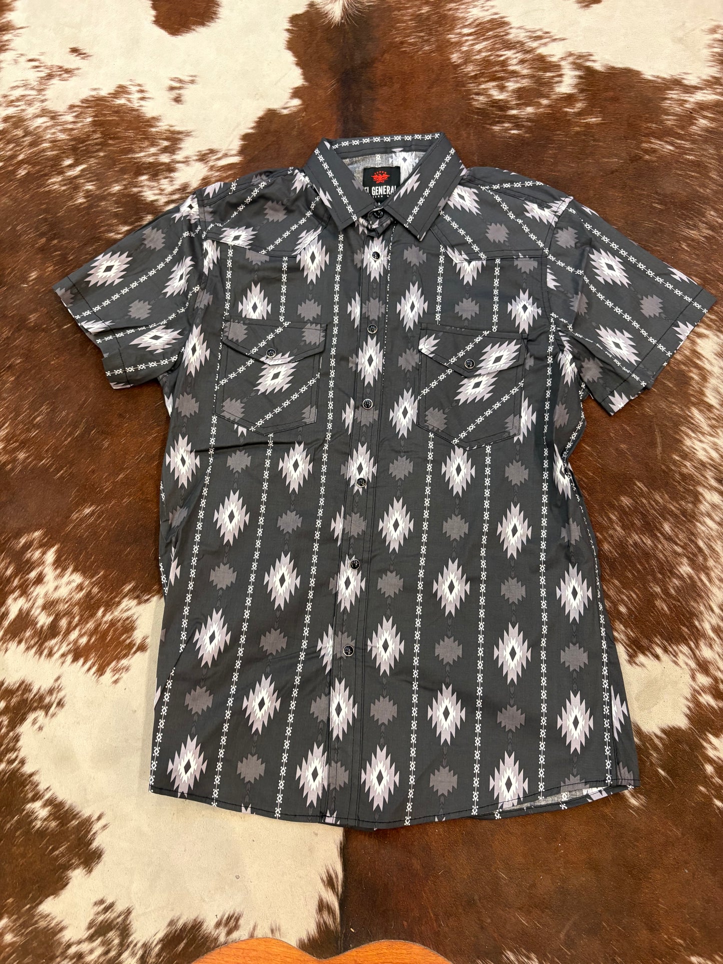 Mens Short Sleeve Aztec Pearl Snap Shirt
