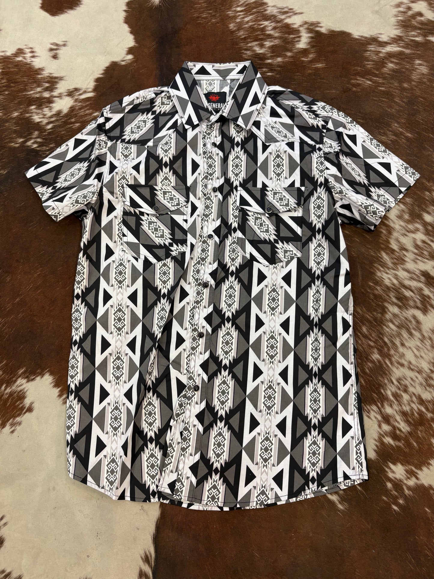 Mens Short Sleeve Aztec Pearl Snap Shirt