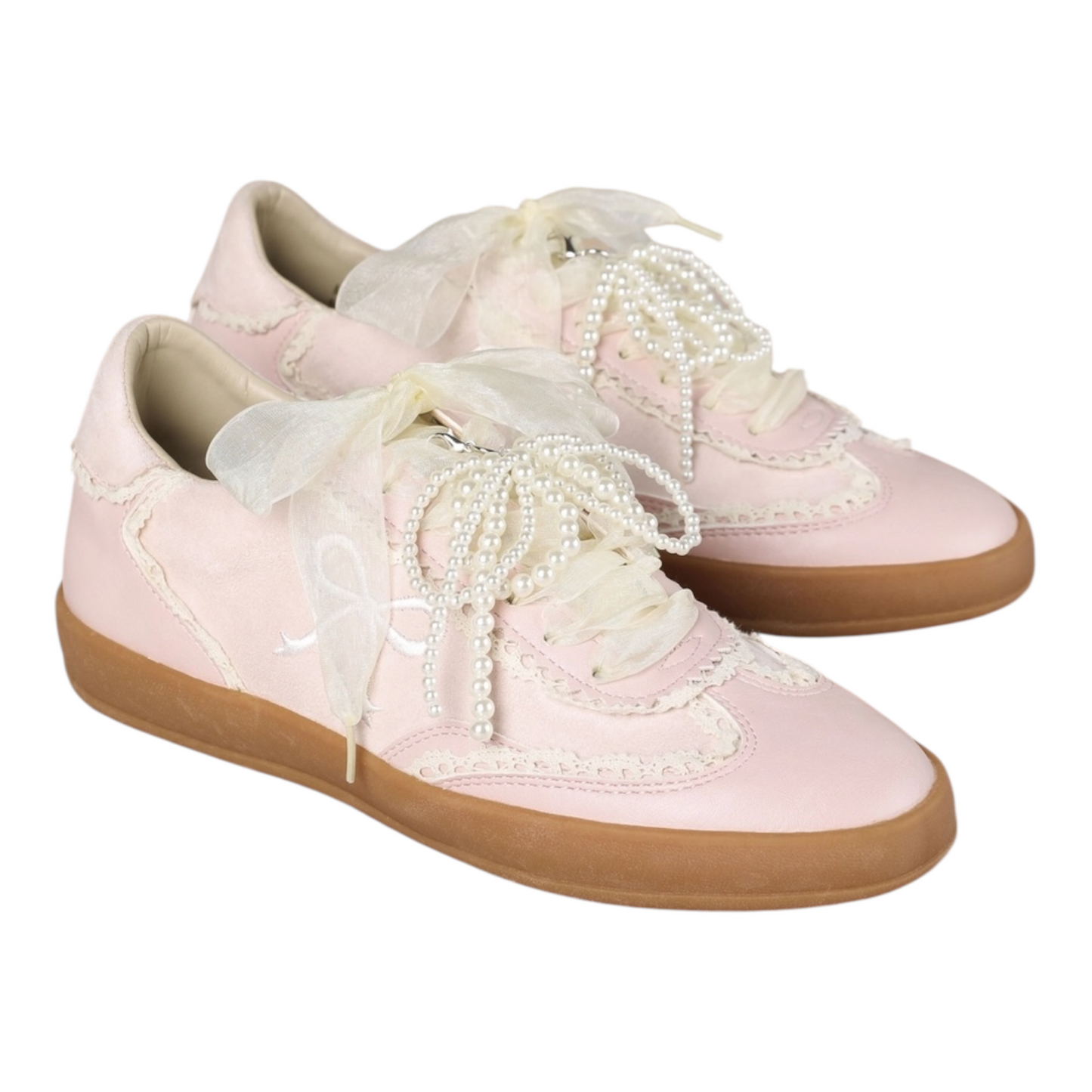 Women's Pink Bow Lace Shoes with gum bottom