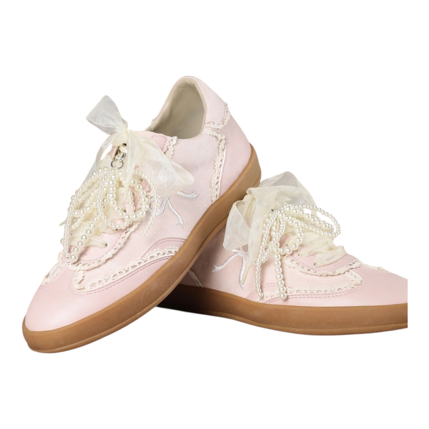 Women's Pink Bow Lace Shoes with gum bottom